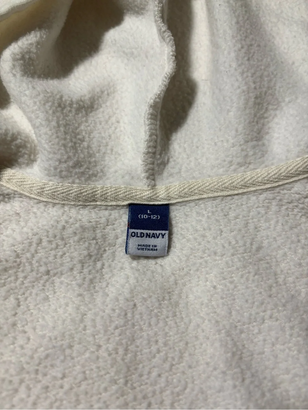 Old Navy Cream Zip Hoodie with Purple Check Heart